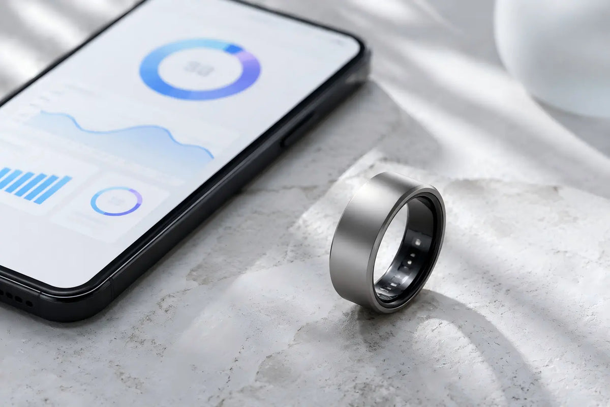 Correctly fitted silver smart ring with ring sizing samples
