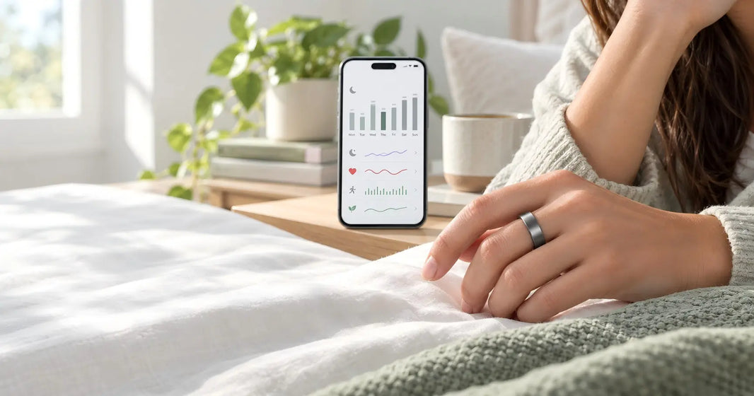 Person reviewing first-week wellness trends from an EysRing smart ring